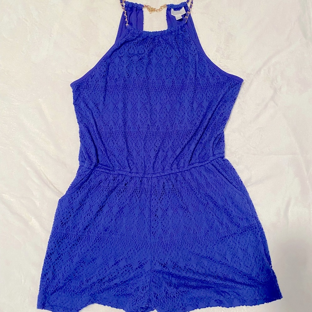 Bisou Bisou Royal Blue Lace Romper